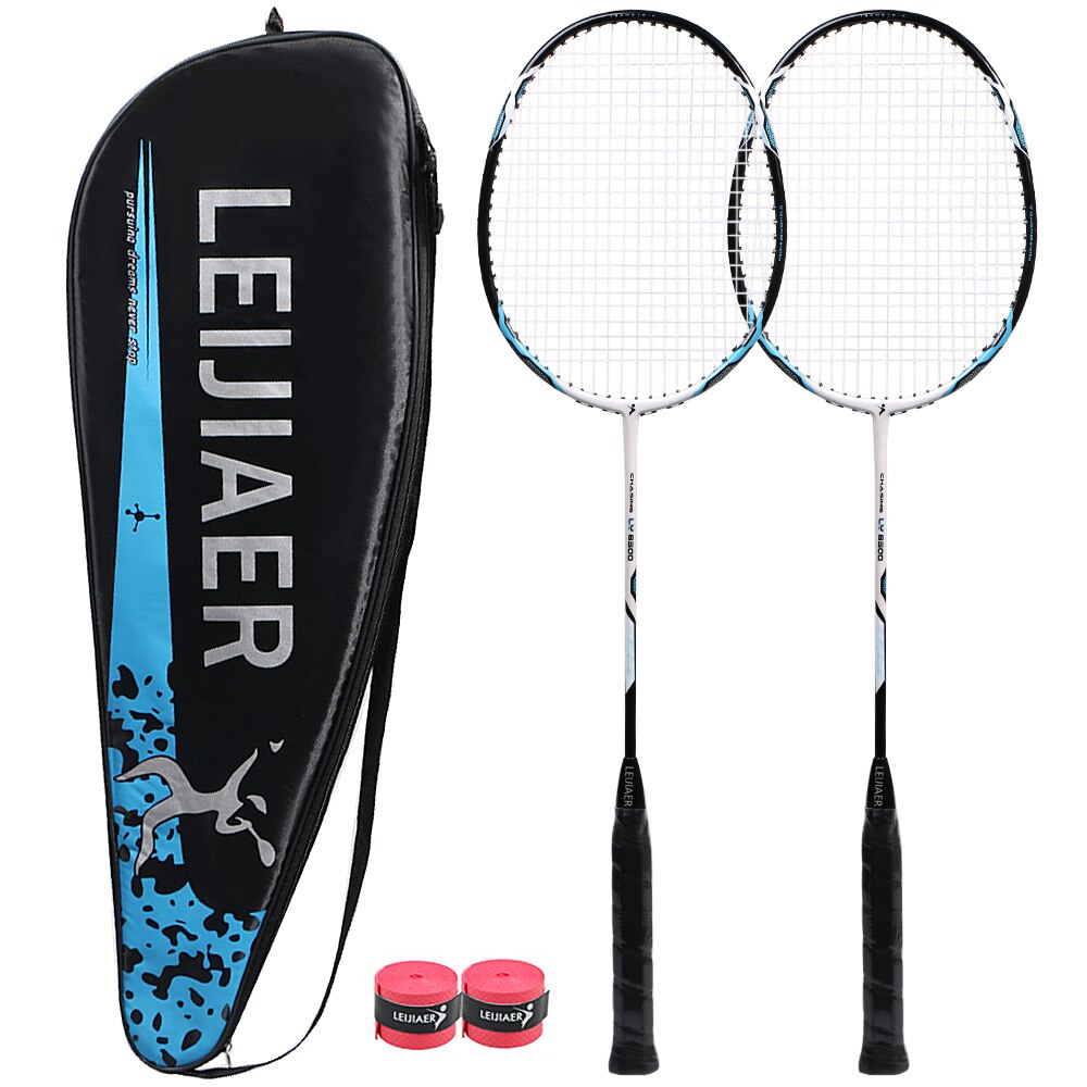 1 Paar Geïntegreerde Badminton Racket Professionele Carbon Composiet Badminton Racket Hoogwaardige Badminton Racket Met Bandjes Tas: Blue and black