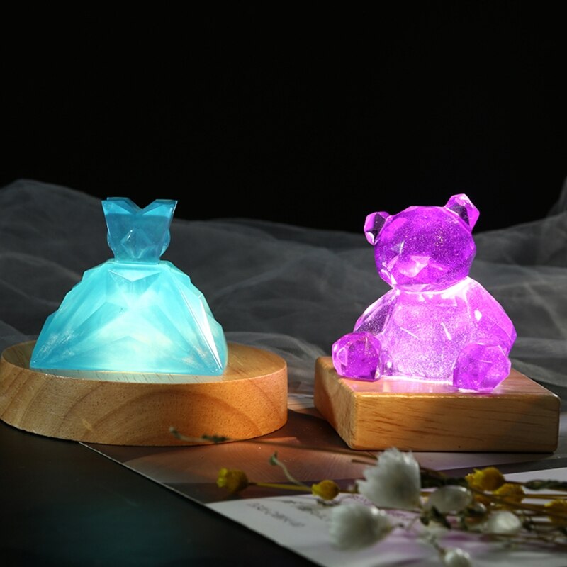 Håndlavet Resin Kunst Mini Tynd LED Træ Display Base Rund Træ Nat Base Resin Ornament Stand DIY Håndværk