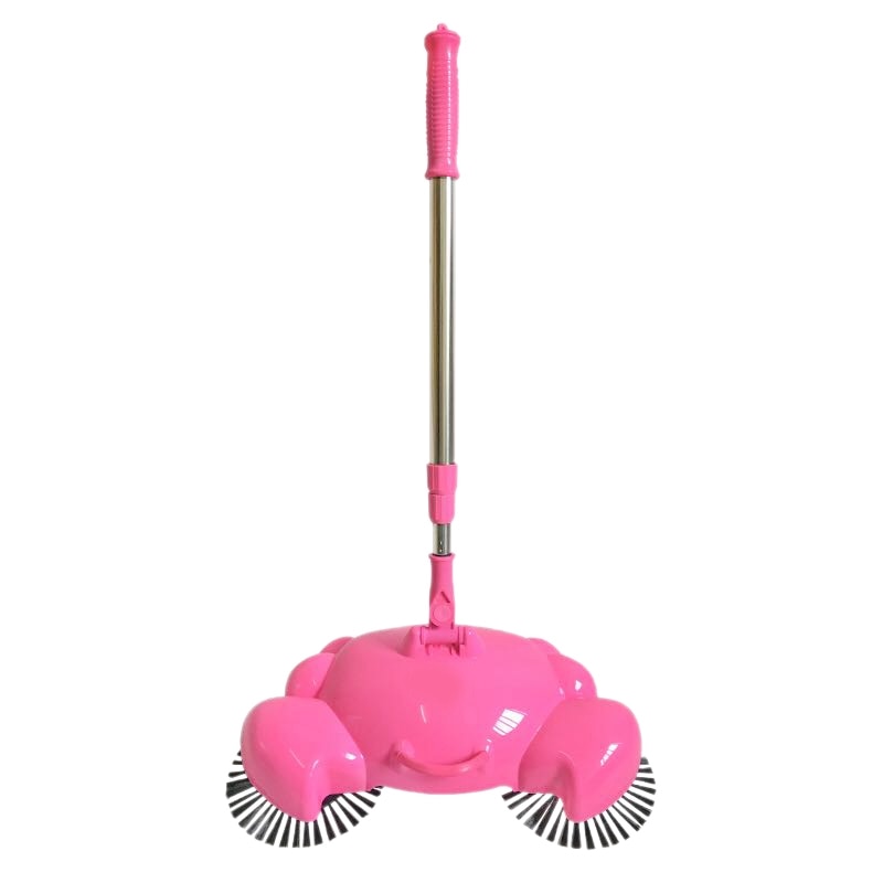 Stainless Steel Sweeping Machine Push Type Hand Push Magic Broom Dustpan Handle Household Cleaning Hand Push Sweeper-Pink