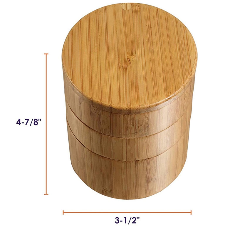 Bamboo Triple Salt Box,Wood Box,3-Tier Round Bamboo Box for Salt or Spice with Magnetic Swivel Lid Spice Storage Box