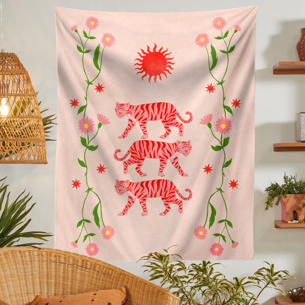 Tiger blomma gobeläng vägghängande för vardagsrum sovrum dekor rosa gobelänger flicka & #39 ;s rum sovsal dekoration väggduk