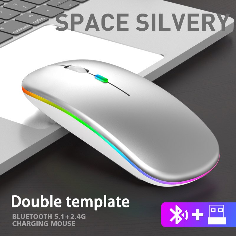 Mysz bezprzewodowa 1600DPI mysz komputerowa RGB Bluetooth cichy akumulator z podświetlany diodami LED USB myszy na PC Laptop: 004