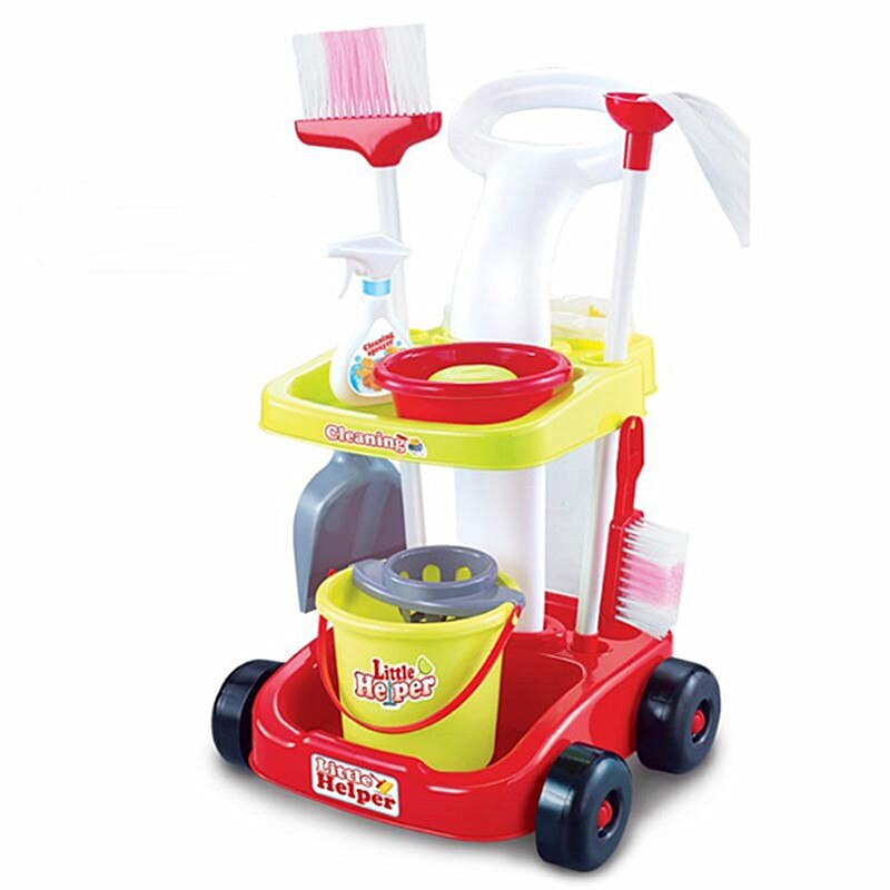 Children's House Play Game Cleaning Cart Set Mopping Cleaning Role Playing Cleaner Cleaning Tool for Child