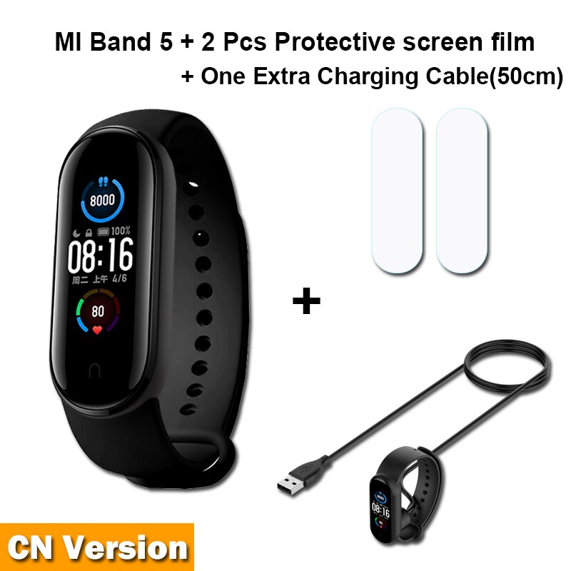 Xiaomi Mi Band 5 Smart Bracelet 4 Color AMOLED Screen Miband 5 Smartband Fitness Traker Bluetooth Sport Waterproof Smart Band: CN ChargingCable