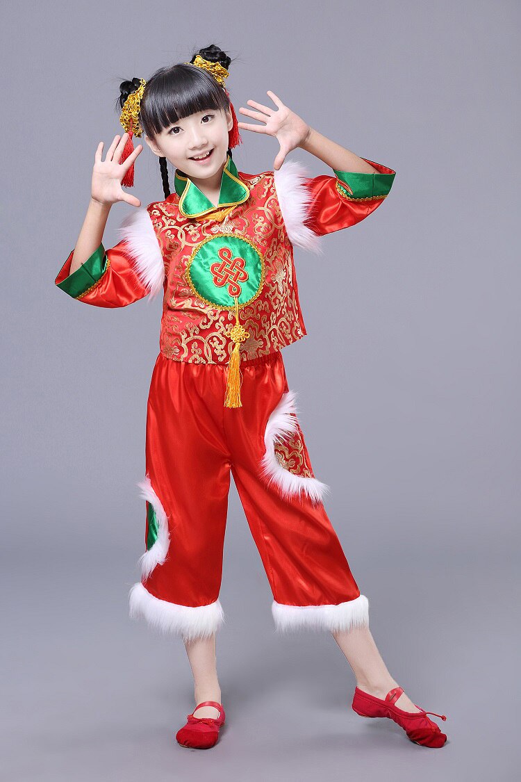 Kids Traditional Chinese Year Clothing Girls Ancient Costumes Folk Dance Chinese Traditional Costume Boys Culture Tang Suit: Girl / 110cm