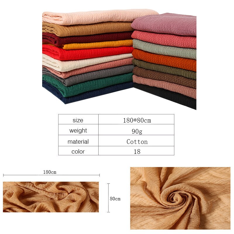 Plain Crinkle Cotton Scarf Women Muslim Hijab Large Size Tassel Scarves Stoles Pleated Islamic Bandana 10pcs/Lot