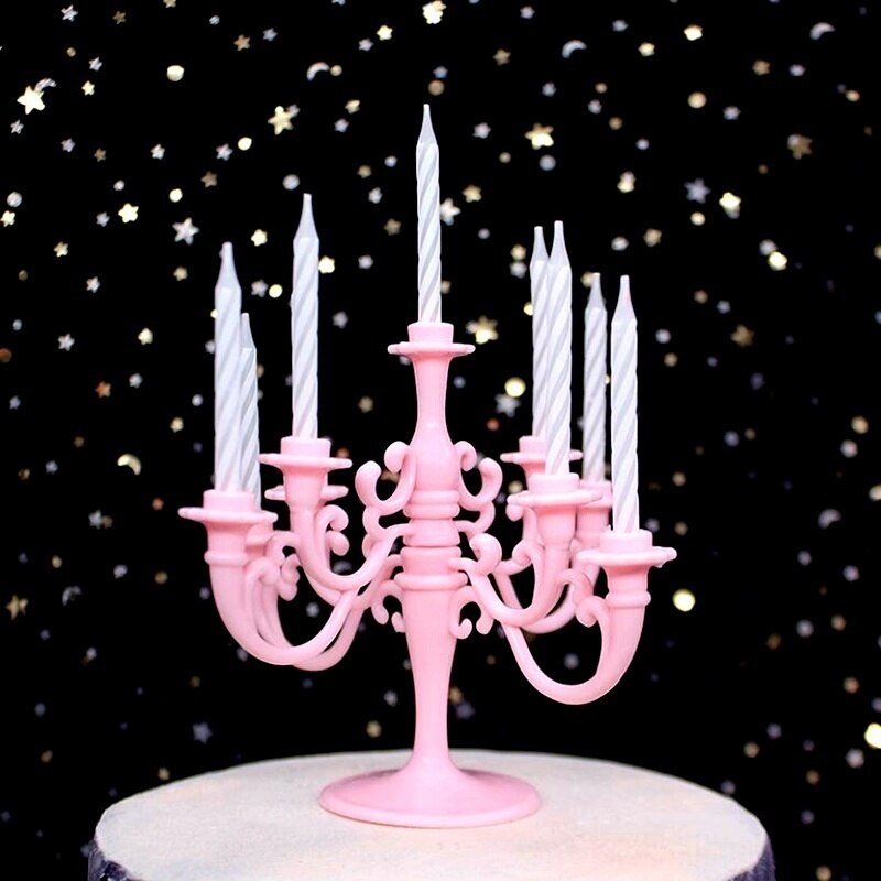 9 stk lys og lysestage beslag 1 sæt kage topper fødselsdagsfest kage lysestager toppers dekoration: Lyserød