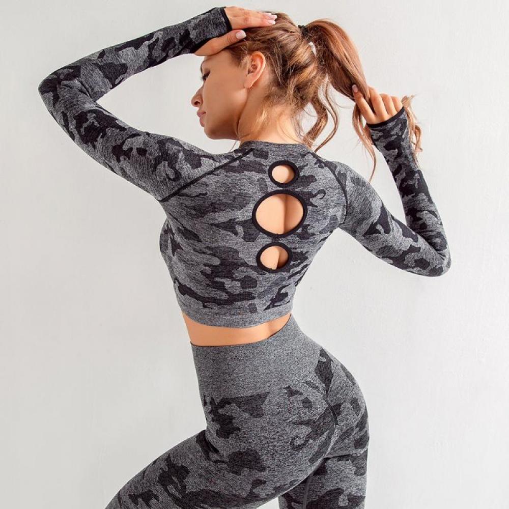 Nahtloses fitness-camouflage-top für damen, gymnastikshirts, yoga-crop-top, trainingskleidung, sportshirts, damen-sportbekleidung