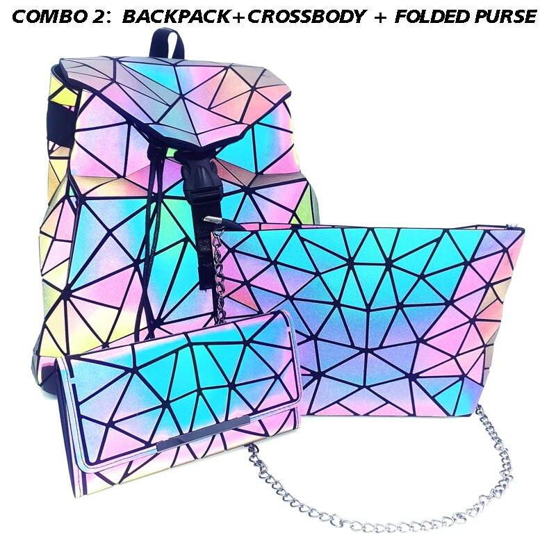 Pomysły na 2020 kobieta moda świetlny geometryczny plecak HOLOGRAM CROSSBODY torba zestaw BOSLA SAC A MAIN: combo 2