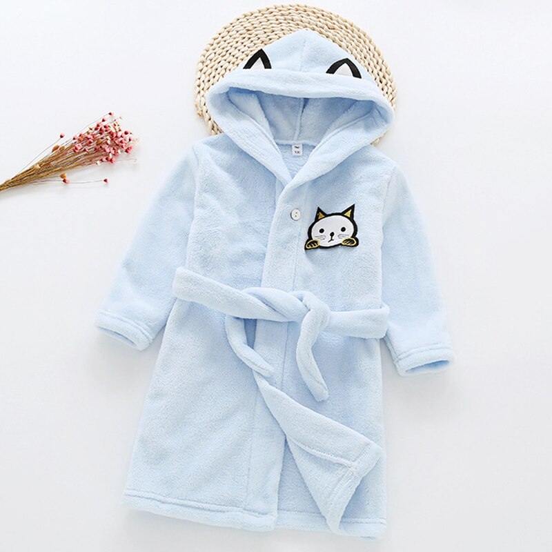 Høst vinter badekåpe til låve hette kappe nydelig katt langermet baby gutt badekåpe nattøy til 2-7 år låve pyjamas