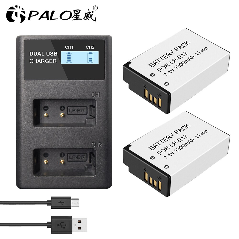 PALO 1-4 pièces LPE17 LP E17 LP-E17 Batterie + usb lpe17 chargeur pour appareil photo Canon EOS 200D M3 M6 750D 760D T6i T6s 800D 8000D Baiser X8i: 2 battery 1 charger