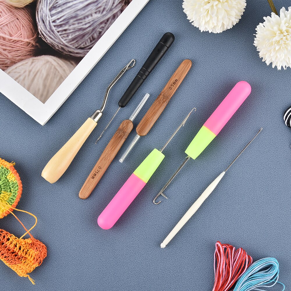7pcs/Set Latch Hook Plastic Crochet Needle Braiding Latch Hook Weaving Hair Dreading Hooks Tool Weaving Hair Dreadlock Craft
