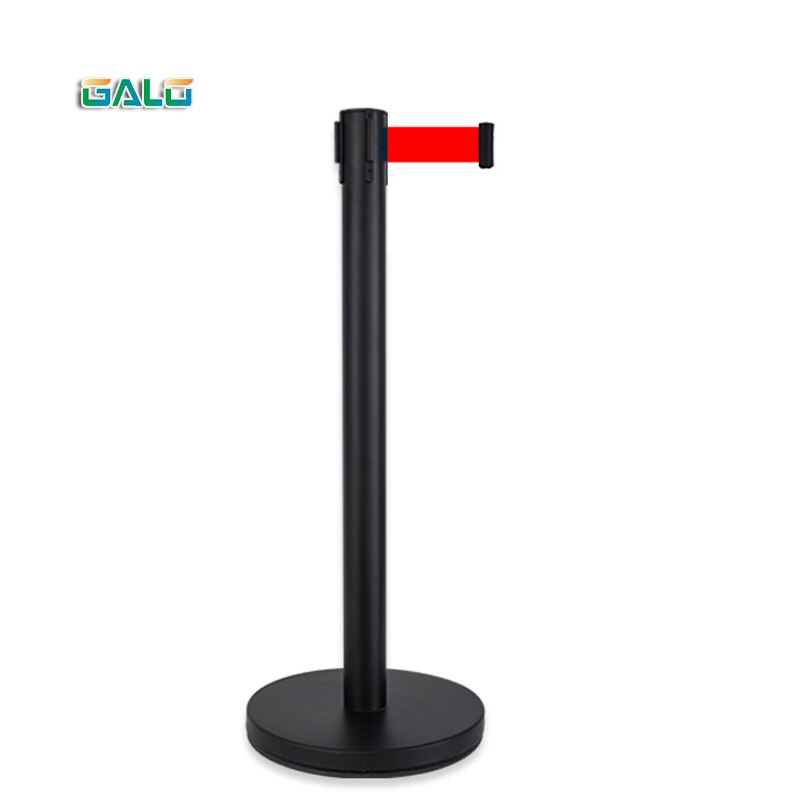Matte black pillar Retractable Belt Queue pole Barrier Retractable Stanchions for Crowd Control: Red