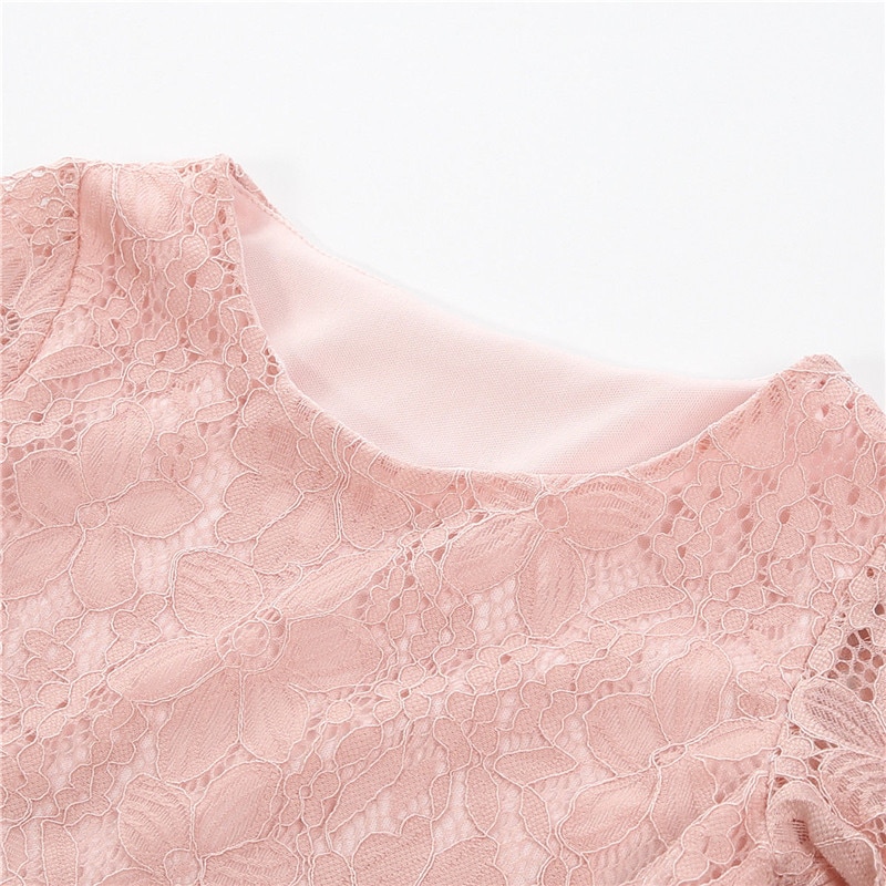 Formal Family Matching Clothes Mother Daughter Ankle-Length Dresses Womens Girls Lace Floral Long Sleeve High Waist Dresses