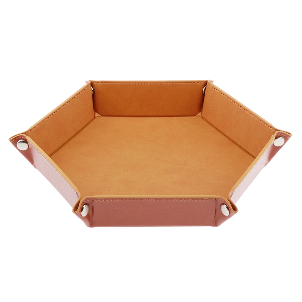 Soporte de dados de cuero PU, bandeja hexagonal plegable para juegos de mesa de mazmorras y dragones RPG DND
