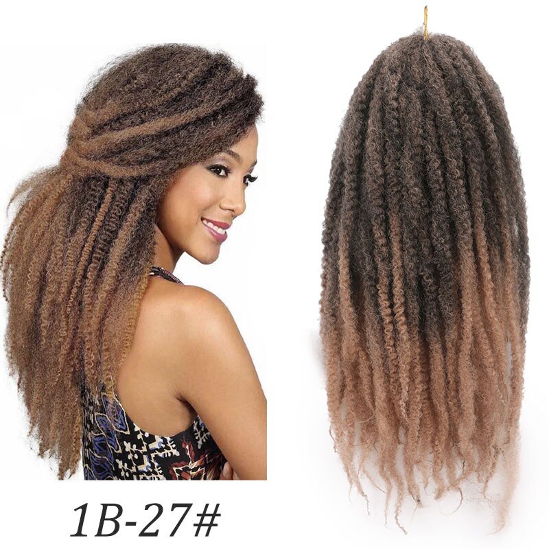 Ombre Marley Braids Hair Crochet Afro Kinky 18 inch Synthetic Braiding Hair Crochet Braids Hair Extensions Bulk: 1B-27 / 9Pcs/Lot
