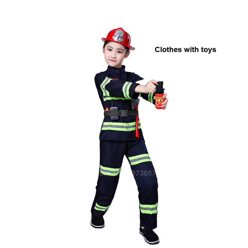 Disfraces de Halloween para niños carnaval niños niñas bombero Firghter Sam Cosplay uniforme ejército traje escuela estudiante rendimiento: Blue with toys / 125-135cm height