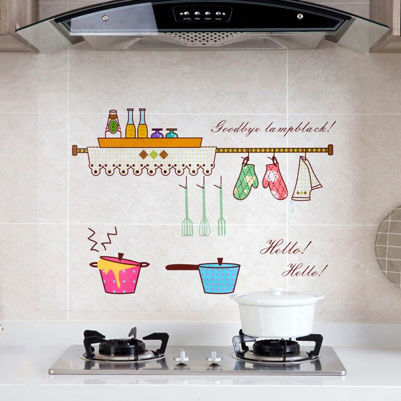 Oven Dining Hall Wallpapers Oil Proof Cute Cartoon Waterproof Kitchen Wall Stickers Self Adhesive PVC 90*60CM Wall Art Decal
