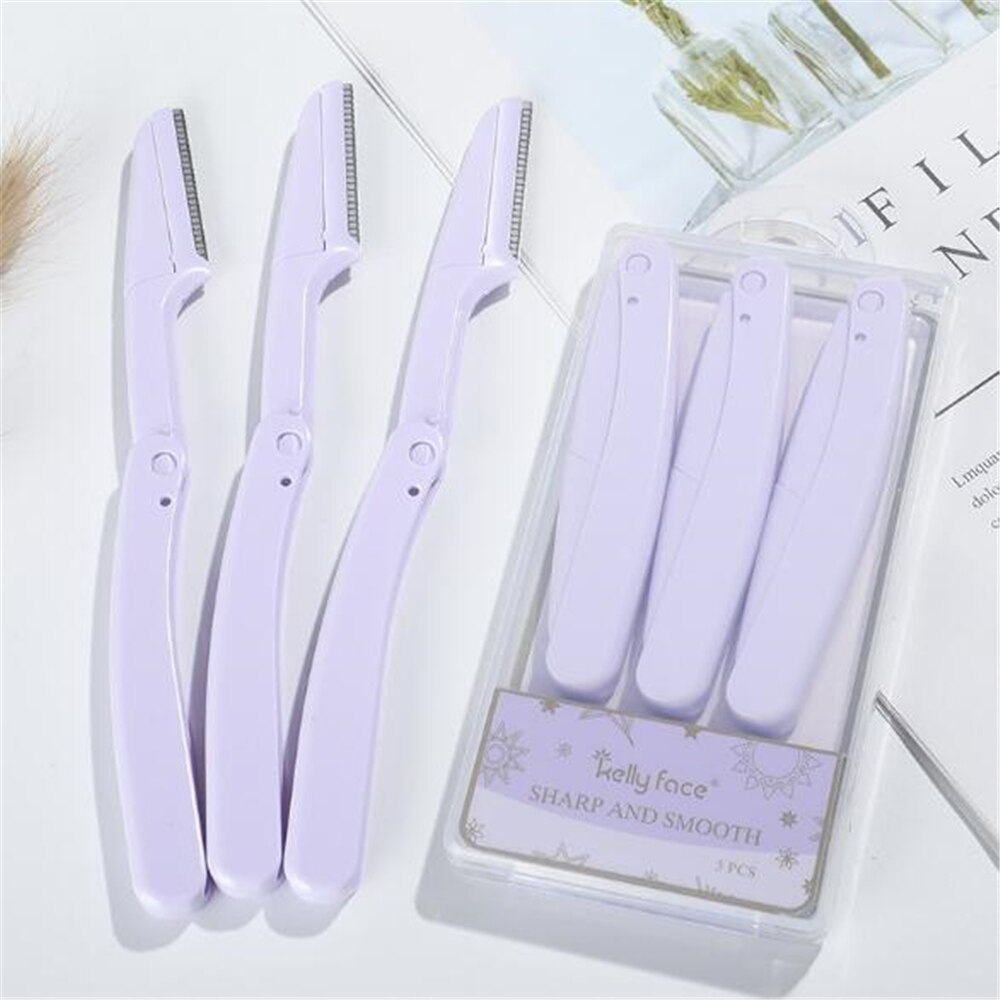 3/10pcs Eyebrow Trimmer Blade Shaver Portable Facial Face Razor Eyebrow Shaper Shaping Tool Scissors Face Hair Remover for Women: F- 3pcs Purple