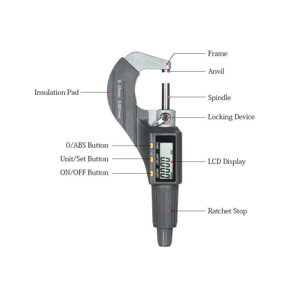 0-25mm digitaalista mikrometriä, elektroninen digitaalinen ulkomikrometri, 0.001mm erittäin tarkkaa syvyysmikrometriä, mikropaksuusmittari