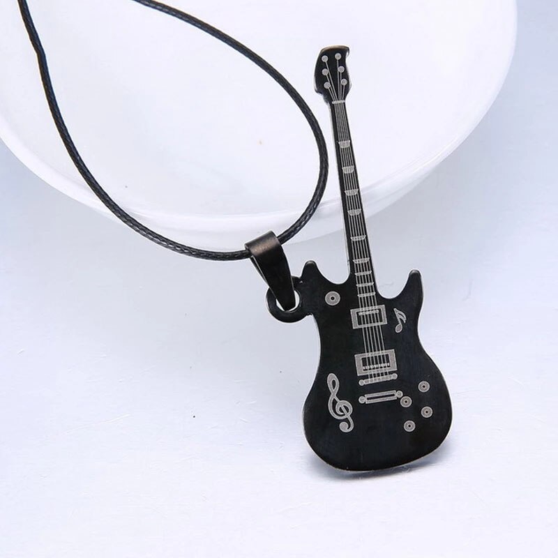 Collar de guitarra de para hombres y mujeres, Gargantilla con colgante de violín, cadena de cuerda de cuero de acero inoxidable, joyería para niños, para parejas de