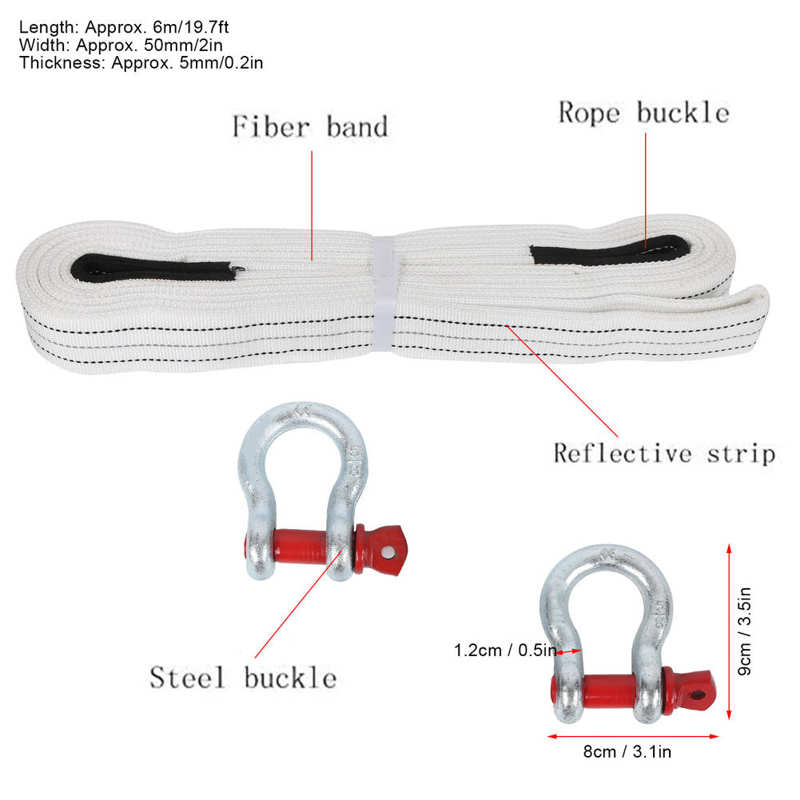 19.7ft Tow Cable 12 Tons Heavy Duty Car Towing Strap with Steel U-Shaped Hooks for Emergency