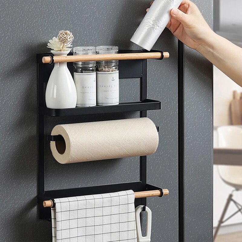 Magnet Kitchen Organizer Refrigerator Shelf Magnetic Holder Paper Towel Holder Metal Shelf Spice Storage Rack Kitchen Tools
