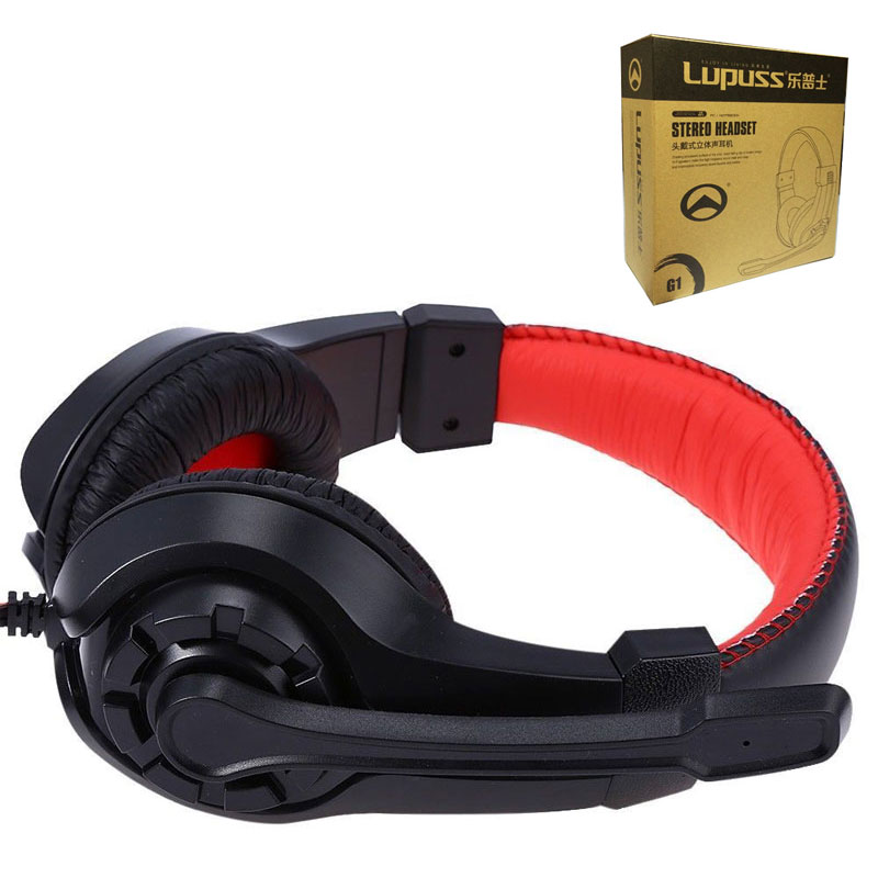 Lupuss G1 Wired Hoofdtelefoon Met Microfoon Verstelbare Over Ear Gaming Headsets Koptelefoon Lage Bass Stereo Voor Pc: G1 Red with Box