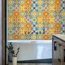 20pcs Moroccan Retro Printing Tile Pvc Waterproof DIY Wall Floor Stickers Decor Ceramic Tiles Home Living Room Decoration: 1 ET138 10 10CM