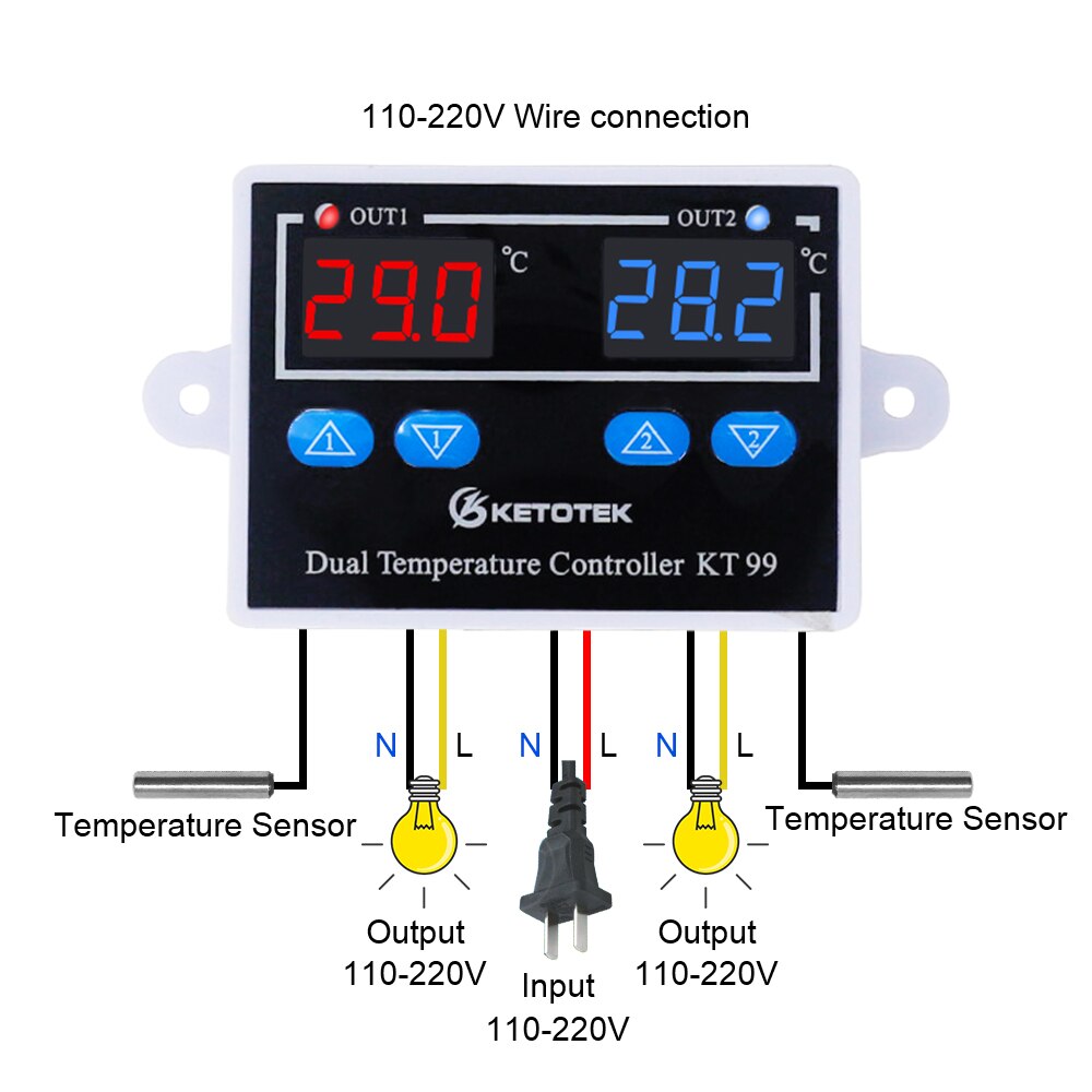 Digital Thermostat Regulator KT99 AC 220V 12V 24V 10A Direct Output Microcomputer Temperature Controller Switch NTC/K Sensor