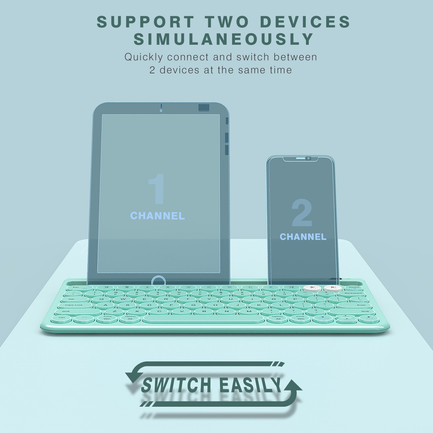 Jelly comb Bluetooth Keyboard Multi-Device Rechargeable Wireless Bluetooth Keyboard with Built-in Stand Slot Compatible