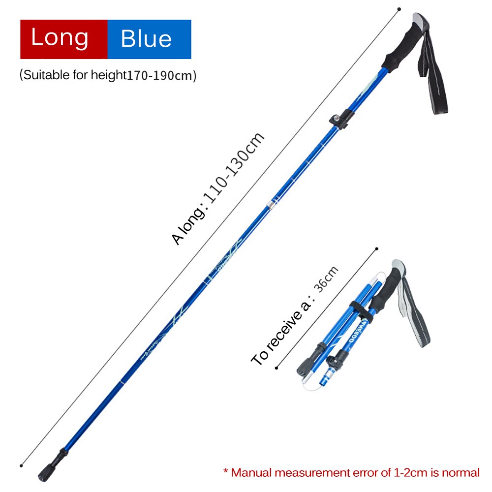 Folding Adjustable Trekking Poles Aluminum Alloy 5-Section Walking Hiking Climbing Travel Sticks Elderly Multifunction Stick: Blue