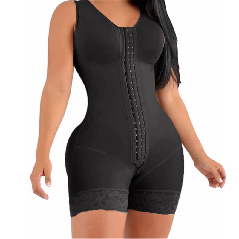 Fajas Colombiana de alta compresión, Fajas cortas con broches, busto para uso diario y posquirúrgico, funda adelgazante para vientre para mujer: XXXL / Negro