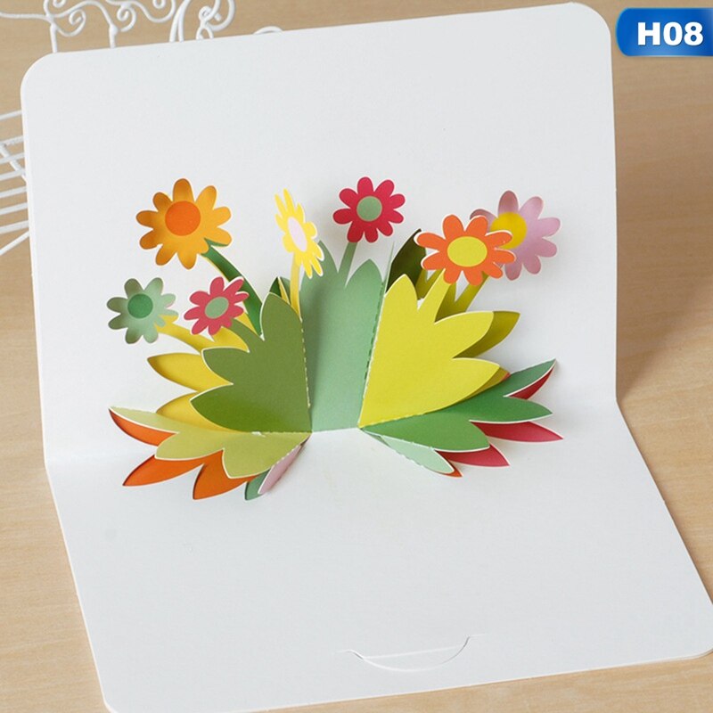 3d pop up feliz aniversário cartões com envelope para crianças festival de aniversário natal presente cartão festa de casamento decoração artesanato: H08