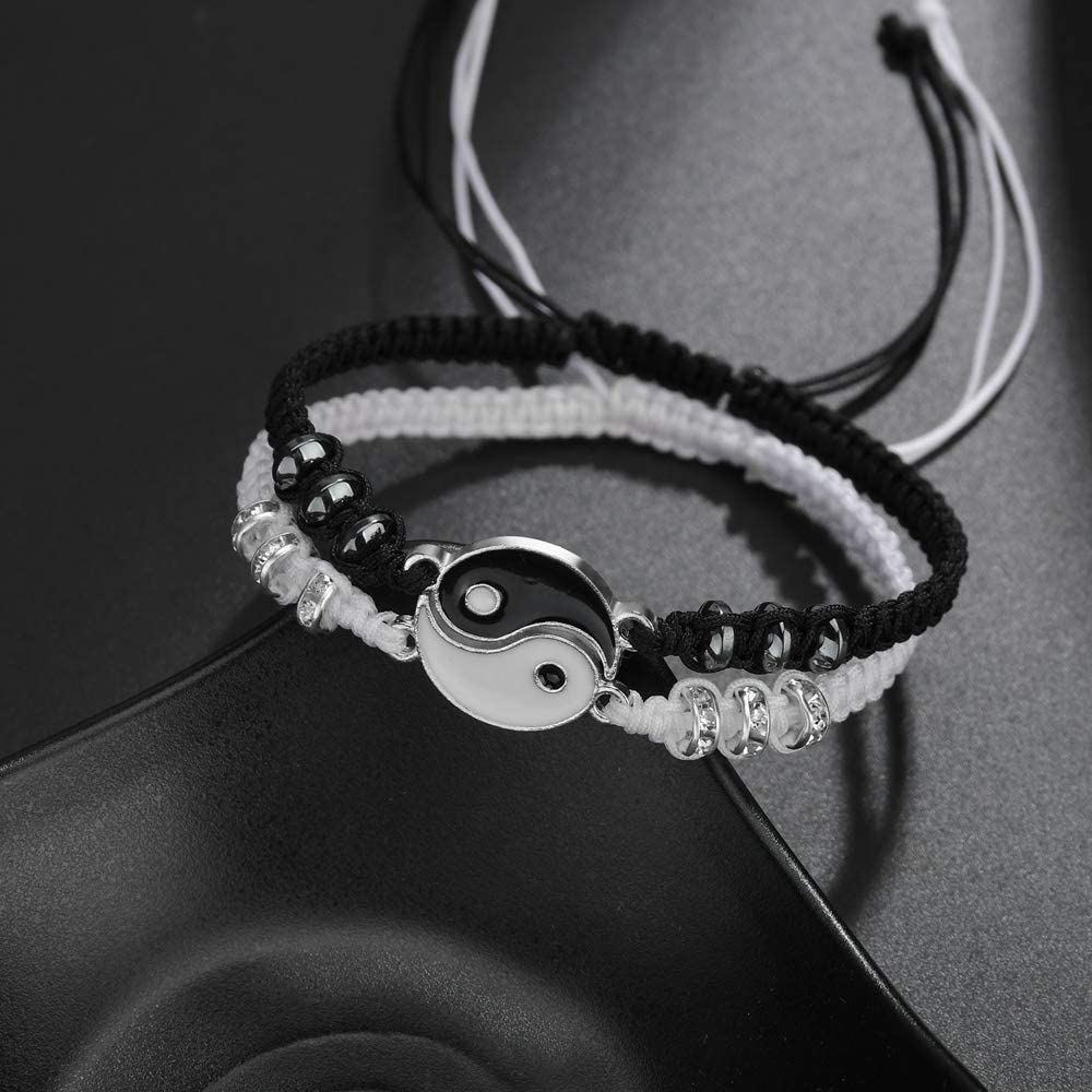 Set di collane per bracciali coppia Tai Chi cinese Fengshui porta fortuna cordoncino di cuoio bracciale intrecciato ciondolo in lega regalo braccialetto intrecciato