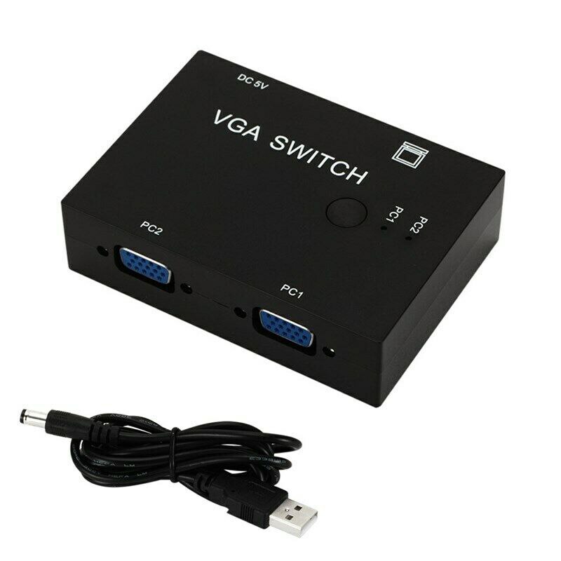 Mini conmutador VGA portátil de 2 puertos, Selector de caja de interruptor de vídeo 2 en 1 para HDTV PC 1920x1440, el más