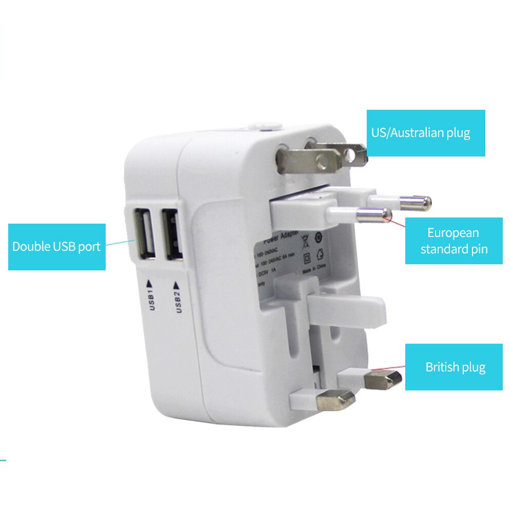 Universal Travel Adapter Double USB 2.1A Portable Global Conversion Plug Adapter Charger For UK/EU/AU/ Plug Sockets Converter