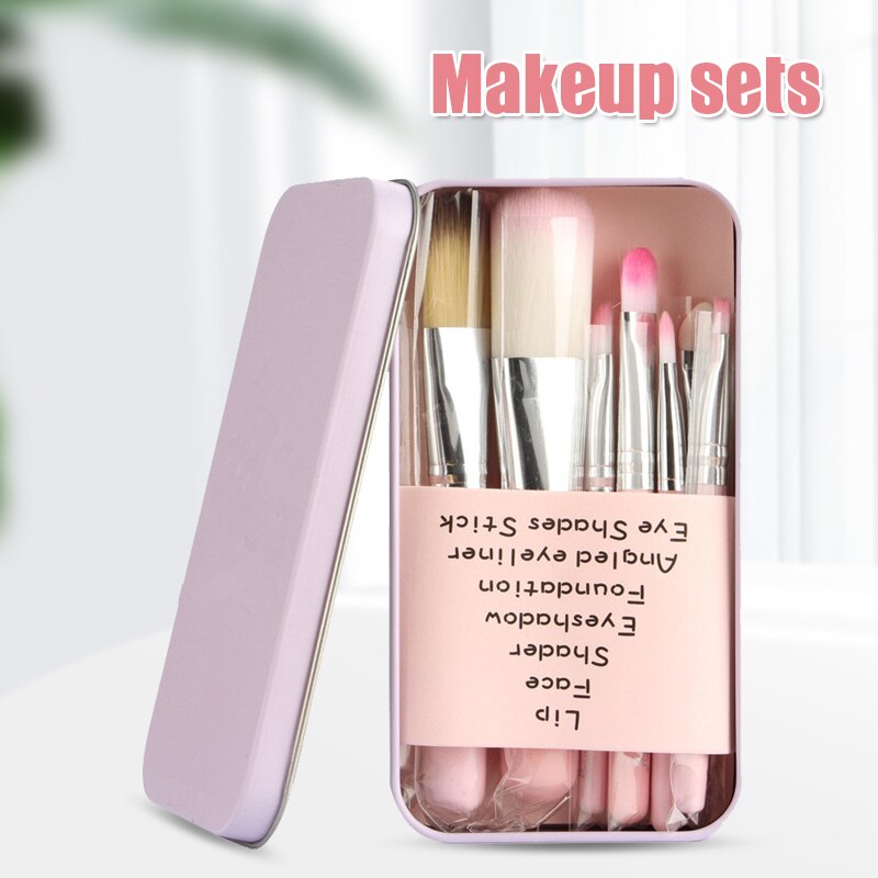 7Pcs Cosmetische Borstel Set Met Ijzeren Doos Draagbare Roze Beauty Tools Met Verschillende Borstels Voor Make-Up Meisjes SK88