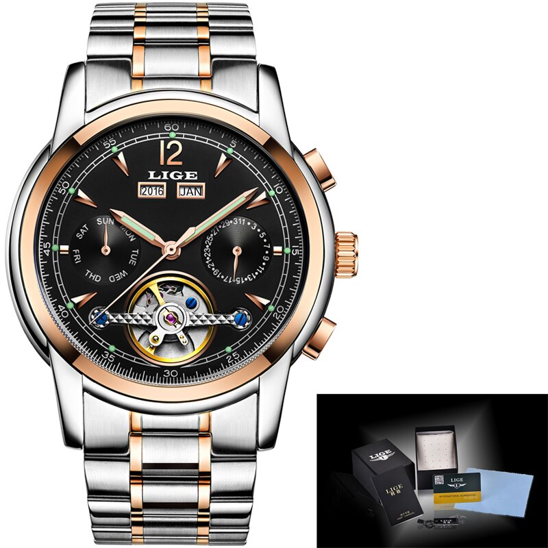 Männer Uhren Luxus oben LIGE Tourbillon Mechanische Sport Uhr Mens Geschäft Automatische Uhr Mann Relogio Masculino