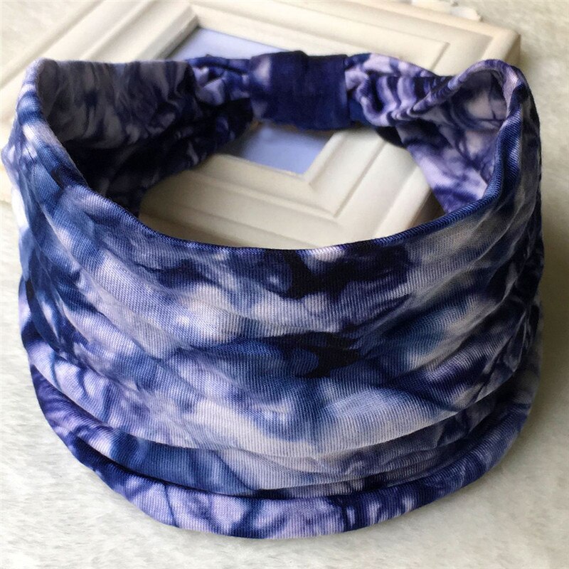 Vrouwen Tie Geverfd Brede Elastische Bandana Sport Haarband Haarband Yoga Absorberen Zweet Riem Tape Hoofd Wraps Hoofdband: Navy