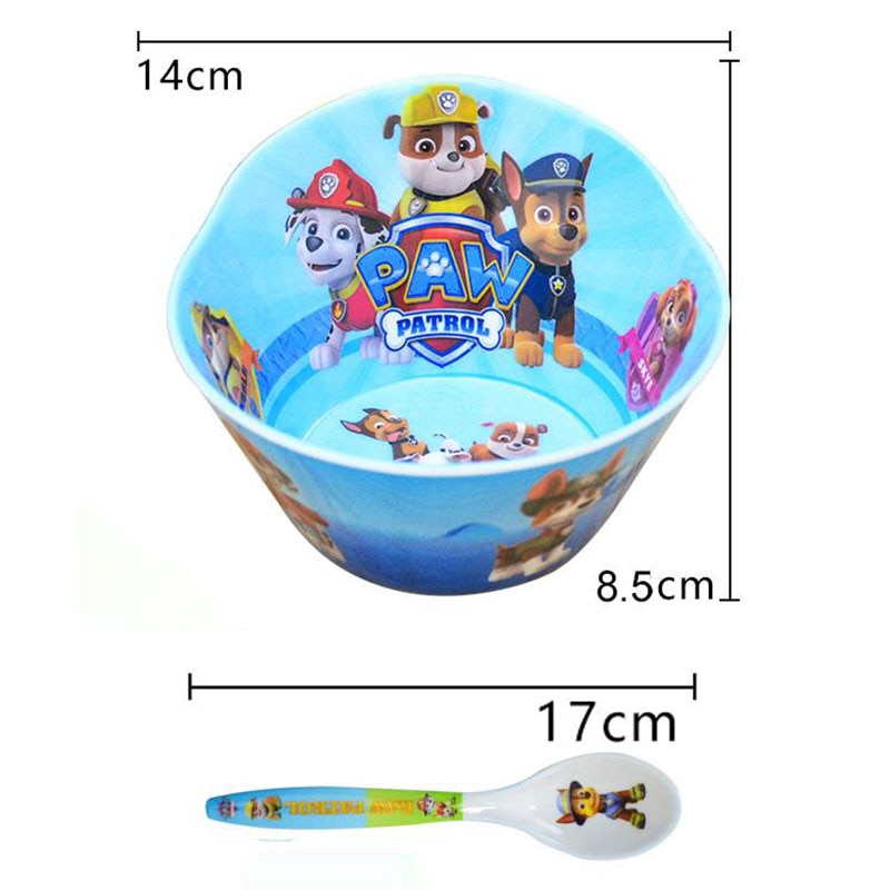 2pc/ sett baby tegneserie melamin boller og skje gutt anti-knuste matte fôringe produkter