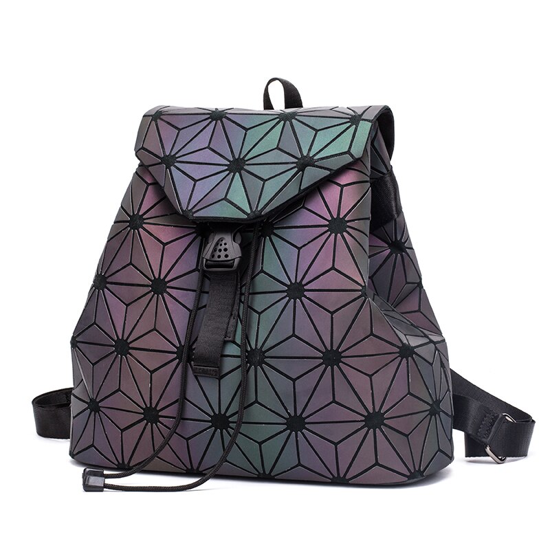 Women Backpack Luminous Geometric Plaid Sequin Female Backpacks For Teenage Girls Bagpack Drawstring Bag Holographic Backpack: Luminous Flower L