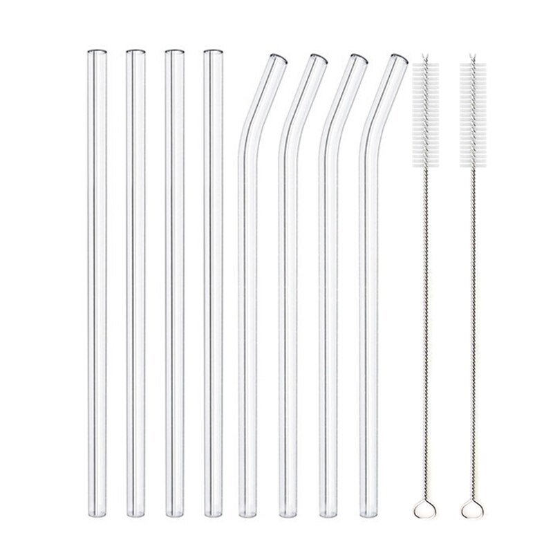 Paille en verre transparente pour toute boisson,accessoire sain, réutilisable et , pour Smoothies, cocktails, livré avec brosse de nettoyage, 200x8mm: 8pcs Mixed