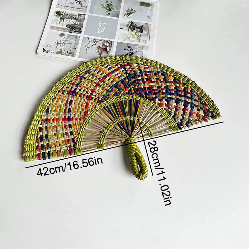 Hand-woven Straw Fan Decorative Handmade Semicircular Woven Fan Summer Cooling Fan Handheld Fan Home Decor