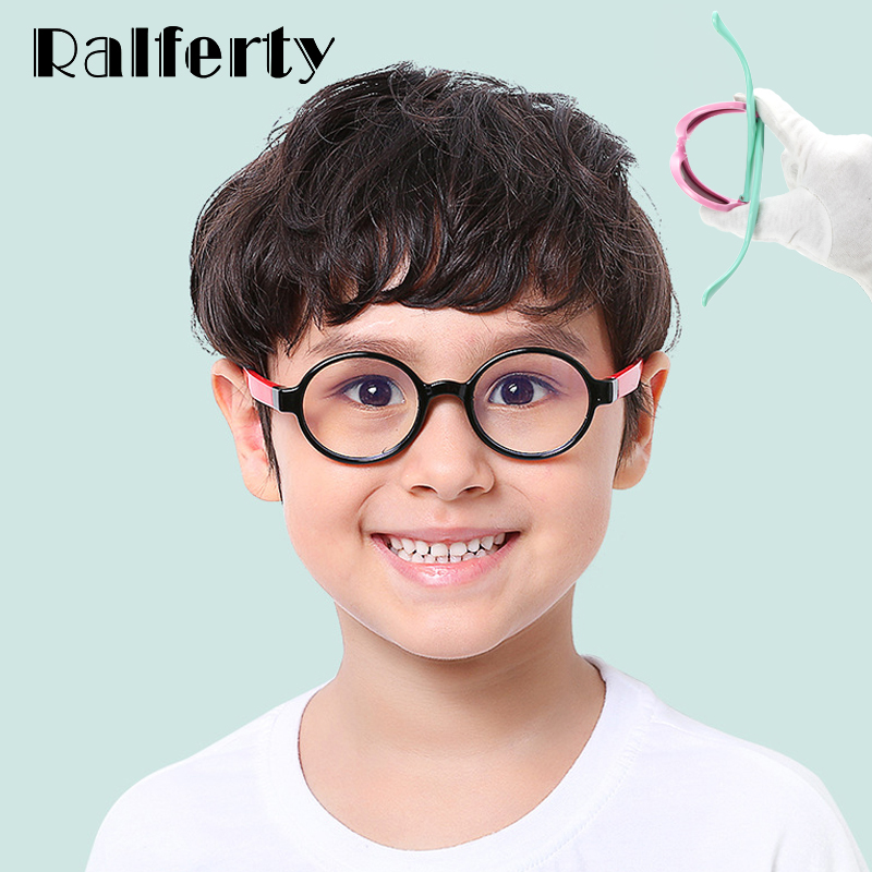 Ralferty Anti-Blauw Blokkeren Bril Kids Computer Brilmontuur Retro Ronde TR90 Kind Brilmonturen Vintage Eyewear A012