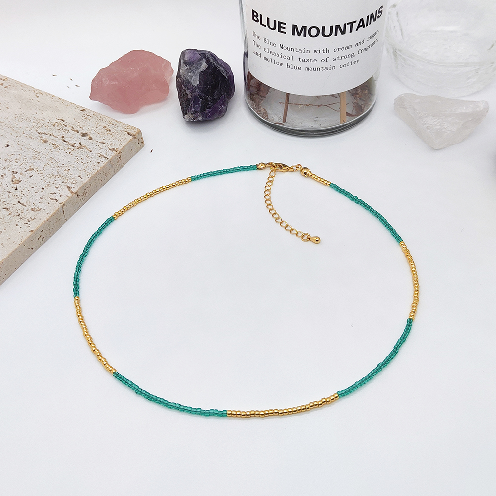 KKBEAD-Collar de cuentas de semillas Miyuki para mujer, Gargantilla fina y delicada, Simple,: Oro oscuro