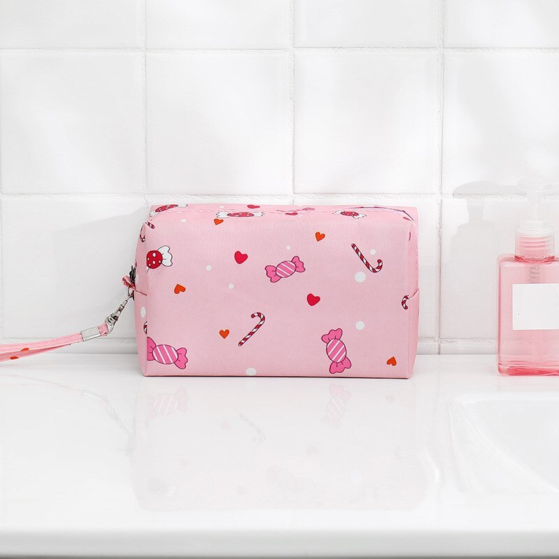 Reizen Flamingo Cosmetische Tas Met Ketting Maken Bloemen Opbergtas Cactus Cosmetische Geval Beauty Gestreepte Toilettas Make Organizer: Roze