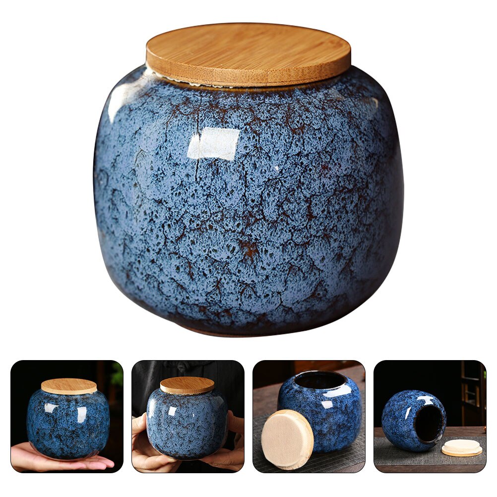 Ceramic Tea Jar Storage Tank Tea Sealed Jar Tea Leaves Organizer for Home Use: Dark Blue