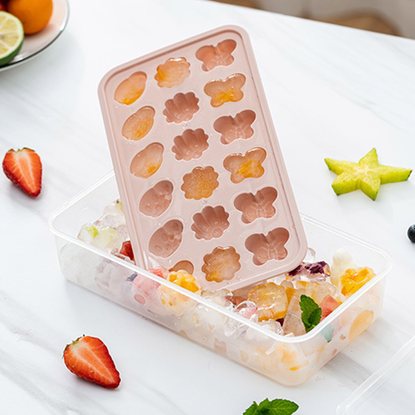 25# Ice Cream Mold Homemade DIY Cartoon Flower Ice Tray Multi-cell Ice Maker Juice Whiskey Ice Cube Tray With Lid Kitchen Tool