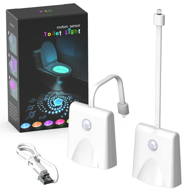 Luz nocturna para inodoro, luz con Sensor de movimiento, luz LED para inodoro, lámpara LED nocturna recargable de 7 colores para decoración de baño y baño: Marrón